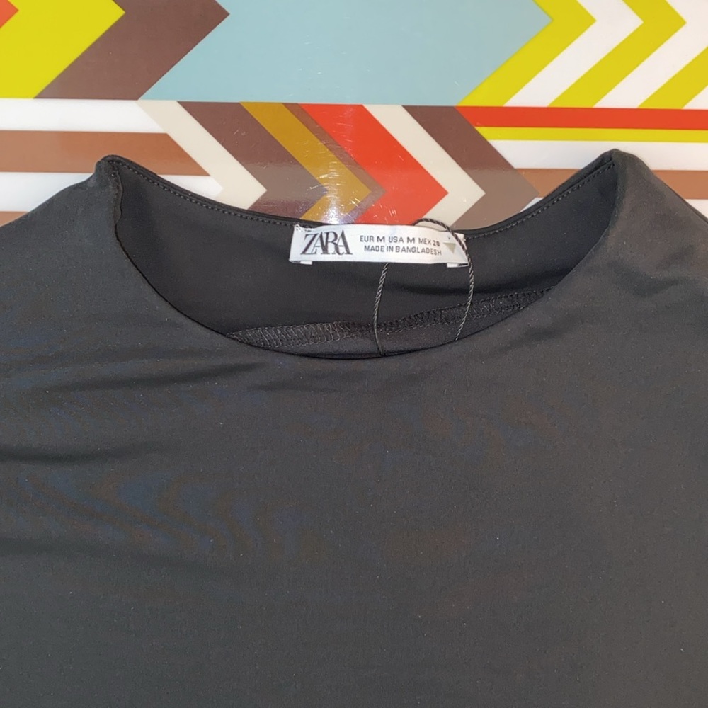 Zara Black Sheath Midi Dress Mock Neck Cap Sleeve - Picture 3 of 4